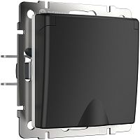 Розетка с заземлением без рамки Werkel 1-м. крышка шторки IP44 черный матовый картинка